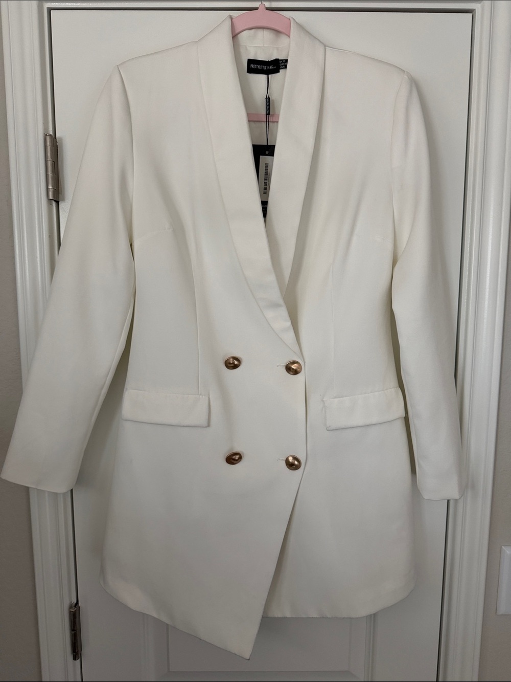 PrettyLittleThing White Double-Breasted Blazer Jacket with Gold Buttons
